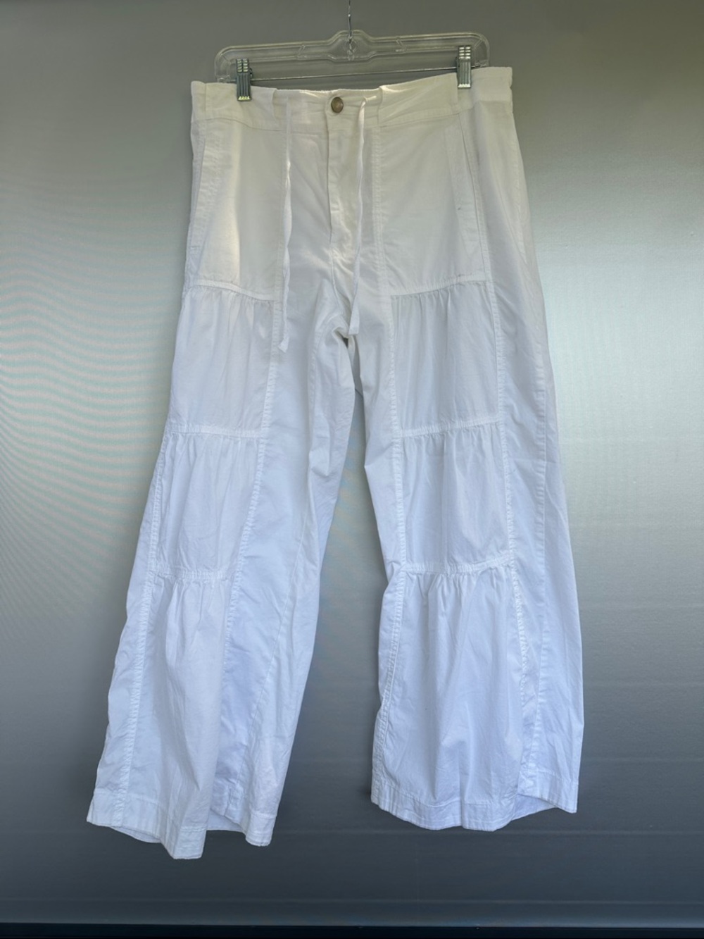 Soft Surroundings White Wide-Leg Cotton Tiered Pants Size Petite L